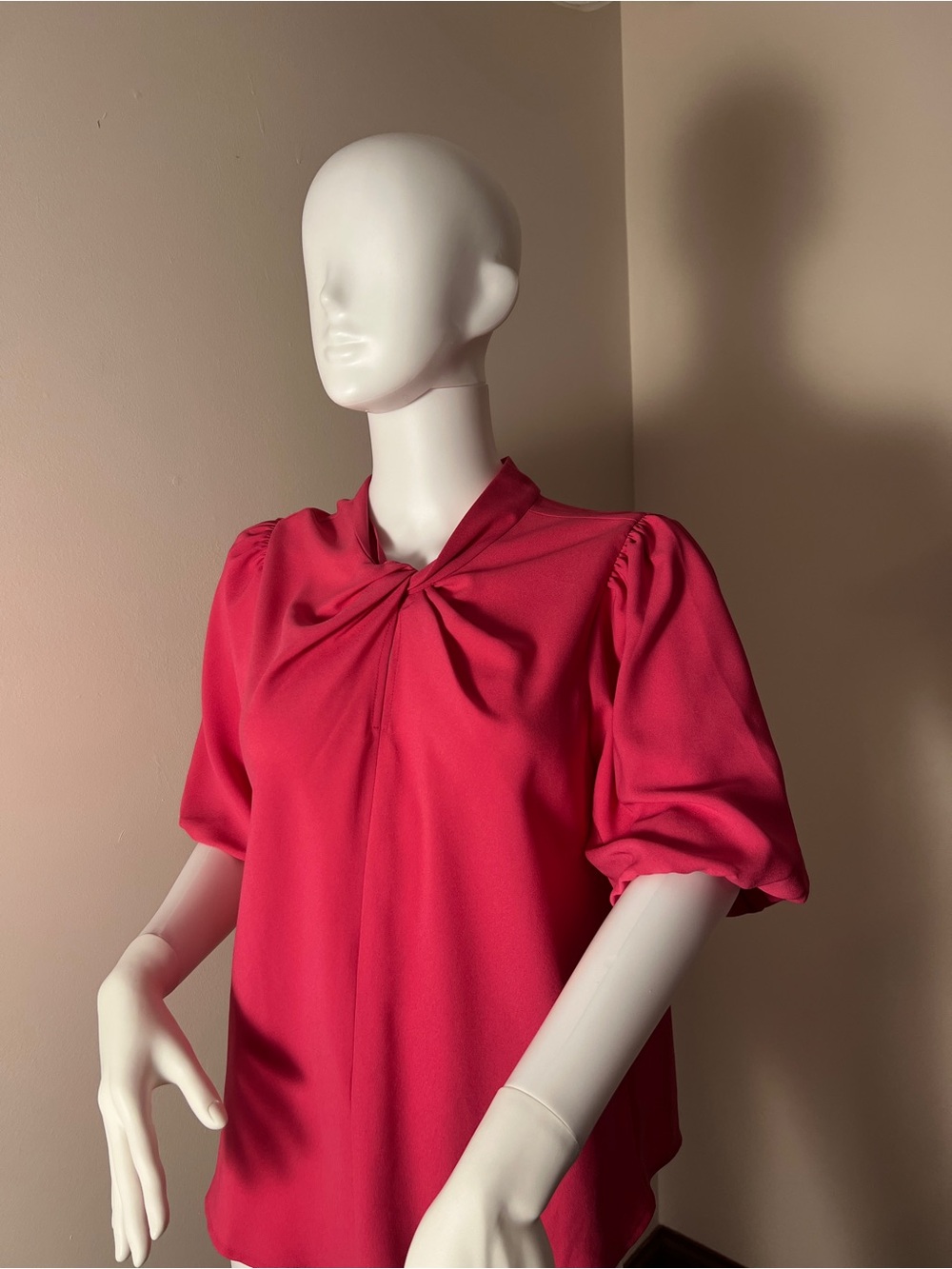 LOFT Hot Pink Twist Neck Puff Sleeve Top, NWT, Size M